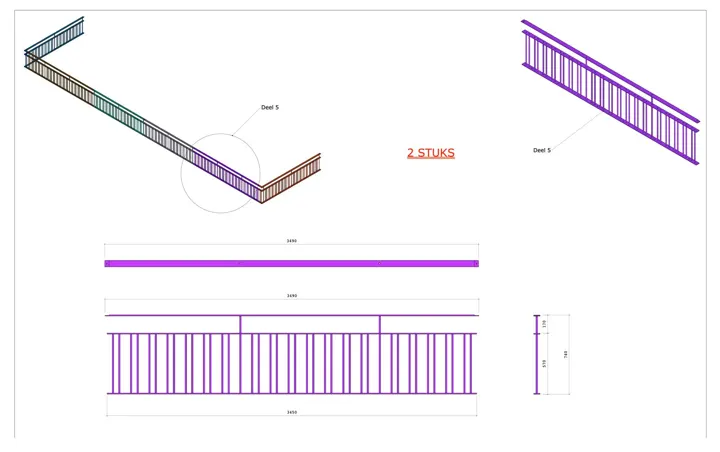 Roof terrace railings: drawing