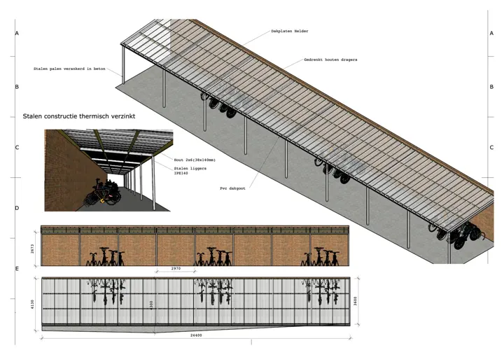 Bike shelter for a school: drawing