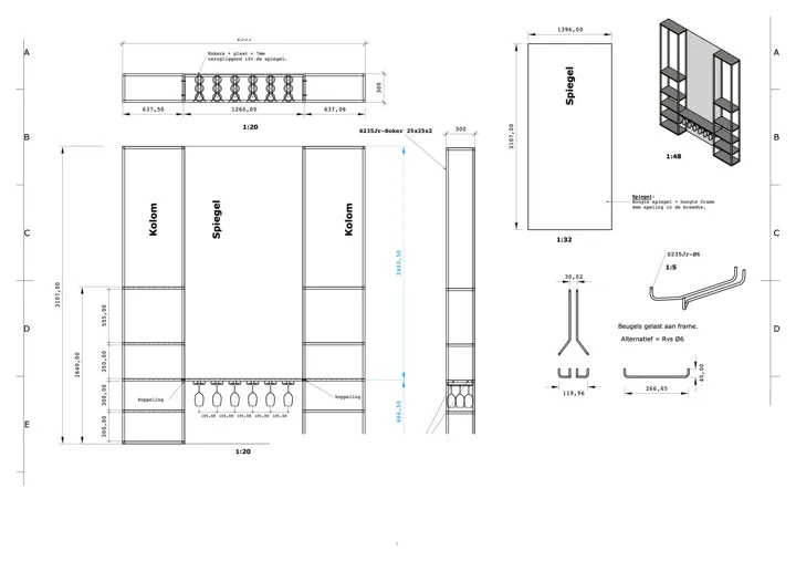 Steel cabinet for a restaurant: drawing