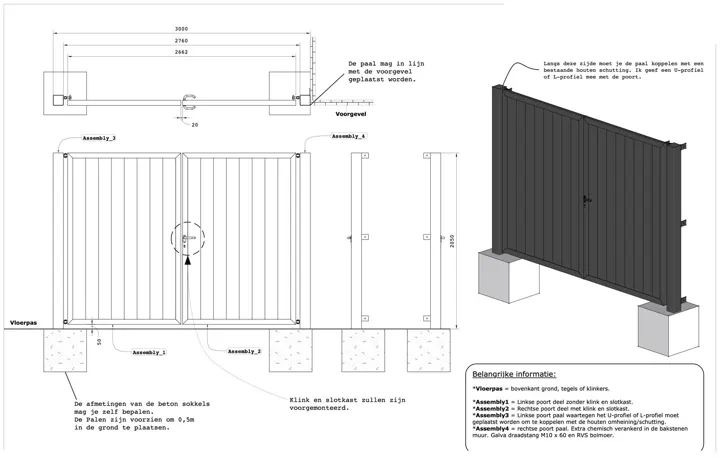 Double gate in steel: drawing